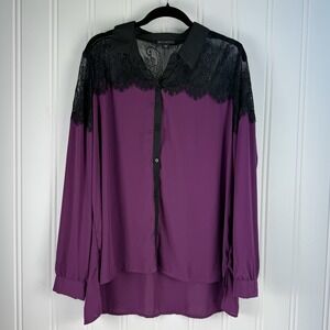 Metaphor Purple & Black Button Down Blouse Size XL